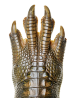 close up foot of crocodile with sharp claws and detailed reptile scales on isolated background for wild animal texture or educational wildlife material png