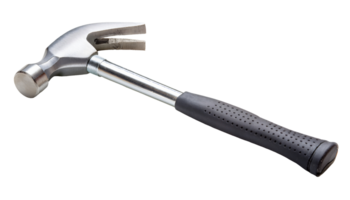 sleek metal claw hammer with perforated black rubber handle for professional construction and repair use, on isolated background png