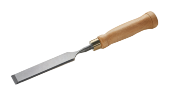 traditional wood chisel with steel blade and wooden handle, fine woodworking tool for carving and shaping, on isolated background png