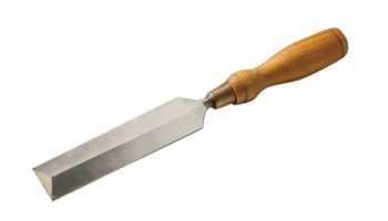heavy duty wood chisel with angled blade and hardwood handle, precision woodworking tool for carving and shaping, on isolated background png