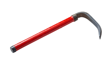 compact red crowbar with curved steel claw, lightweight pry bar tool for precise demolition and repair, on isolated background png