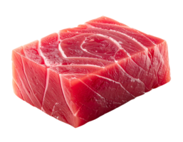 realistic photo of raw tuna fillet block with clean cut surface, isolated on white background png