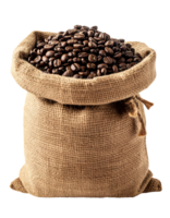 burlap sack filled with roasted coffee beans on isolated background for packaging and cafe branding concepts png