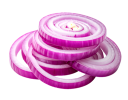 stack of fresh red onion rings with crisp texture, purple layers, kitchen ingredient on isolated background png