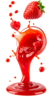 strawberry and raspberry splash in red berry sauce, juicy explosion from glass cup, isolated on white background png