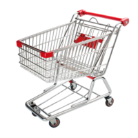 3D Render of Empty Red and Chrome Shopping Cart png