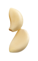 Side view of two peeled garlic cloves or pieces in stack isolated with clipping path in file format png