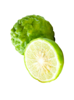 Bergamot fruit or kaffir lime with half in stack isolated with clipping path in file format png