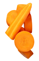 Carrot slices or pieces in stick and circles in stack isolated with clipping path in file format png