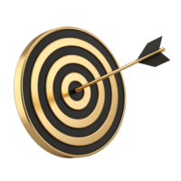 A black and gold dartboard with an arrow hitting the center bullseye illustrating achievement success goal target focus ambition png