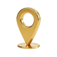 Elegant golden location pin marker symbol on a stand A 3D rendering of a luxurious gold map pointer ideal for navigation apps websites or location based business concepts png