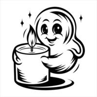 tiny ghost peeking from behind a candle subtle vector