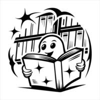 ghost reading a book in an old library magical li vector