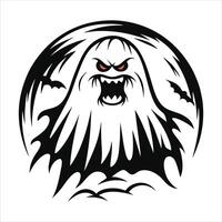 angry ghost with fire eyes bold lines dramatic vector