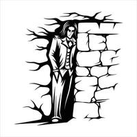 elegant vampire leaning against an ancient wall vector