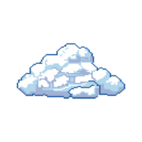 A fluffy pixel art cloud with soft blue shading and a retro aesthetic on a transparent background- png