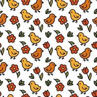 Easter flower chicken pattern, seamless pattern, background, natural, wrapping paper, flat style, illustration. vector