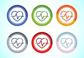 Heartbeat pulse icon, Medical heart sign symbol, 6 color button design set vector