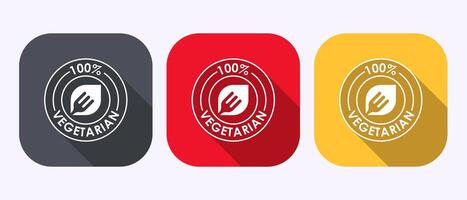 100 percent vegetarian icon design, Vegan product label in shadow button design vector