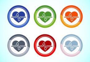 Heartbeat pulse icon design, Medical heart sign symbol, 6 color button design set vector