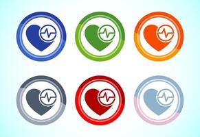 Heartbeat pulse icon design illustration, Medical heart sign, 6 color button design set vector