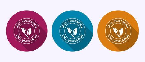 100 percent vegetarian icon design illustration, Vegan product badge in shadow button design vector