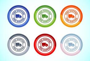 Free shipping icon illustration, Free delivery label sign, 6 color button design set vector