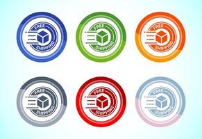 Free shipping icon design illustration, Free delivery label sign, 6 color button design set vector