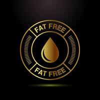 Fat free icon design. Zero fat circle badge in gold color style vector