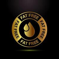 Fat free icon illustration. Zero fat circle label in gold color style vector