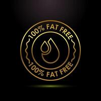 Fat free icon illustration. Zero fat circle badge label in gold color style vector