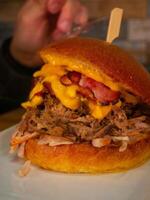 Pulled Pork Burger with Bacon and Cheese photo