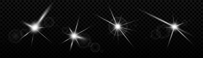 Radiant starburst with lens flare, glowing sparkles and abstract light effects. Magical glow in dark space. Dynamic particles, twinkling stars and sunbeam shine for festive or scientific themes. Eps vector