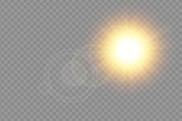 Glowing sunburst with bright yellow rays and radiant shine. Abstract sunlight effect with warm, vibrant glow. Ideal for summer, nature and weather themed designs. illustration.