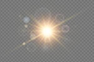 Radiant sun flare with golden glow and vibrant rays. Abstract sunlight effect with shiny burst. Perfect for summer, nature and bright sky designs. illustration. vector