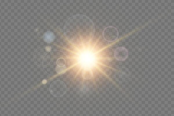 Radiant sun flare with golden glow and vibrant rays. Abstract sunlight effect with shiny burst. Perfect for summer, nature and bright sky designs. illustration.