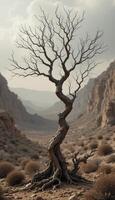 Twisted Bare Tree in a Desert Valley photo
