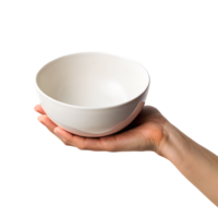 A simple and elegant composition featuring a single hand presenting a clean, empty bowl. png