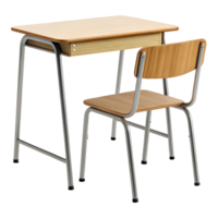 A classic wooden school desk and chair with a simple and functional design, showcasing its practical and durable construction png