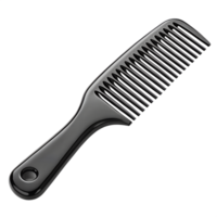 A close-up, high-angle shot of a black comb, showcasing the comb's teeth and handle, highlighting the tool's smooth png