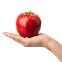 Red Apple in Hand A close-up shot features a vibrant, ripe red apple being held delicately in the palm of a hand png
