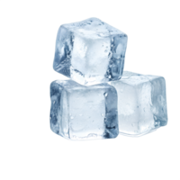 Three clear ice cubes are piled high on a photorealistic backdrop png