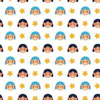 Seamless happy girl face pattern background design vector