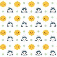 Seamless happy girl face pattern background design illustration vector