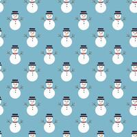 Snowman seamless pattern on a blue background vector