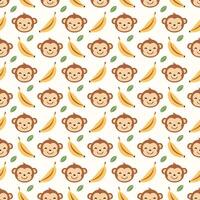 Cute monkey face and banana pattern background vector