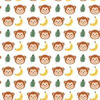 Cute monkey face and banana pattern background illustration vector