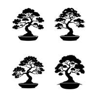 four bonsai trees in different shapes and sizes vector