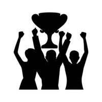 silhouette of three people holding up a trophy vector
