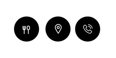 four black and white icons of a fork, phone and fork vector